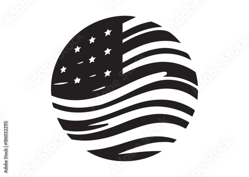 black and white american flag circle design