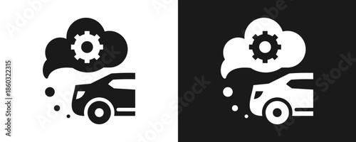 Car Emission Control Icon Set Glyph In White And Black Background