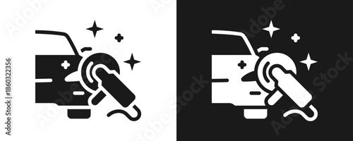 Car Polish Icon Set Glyph In White And Black Background
