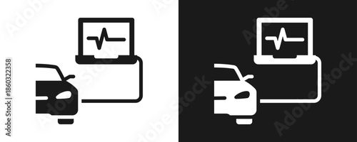 Car Diagnostic Icon Set Glyph In White And Black Background