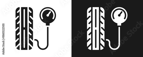 Wheel Pressure Icon Set Glyph In White And Black Background