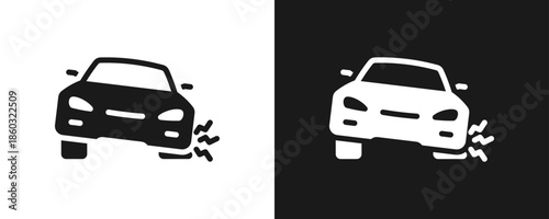 Punctured Tire Icon Set Glyph In White And Black Background
