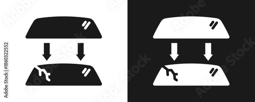 Windshield Repair Icon Set Glyph In White And Black Background