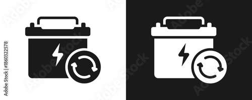 Battery Replacement Icon Set Glyph In White And Black Background