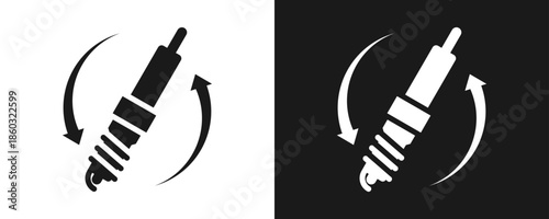 Spark Plug Replacement Icon Set Glyph In White And Black Background