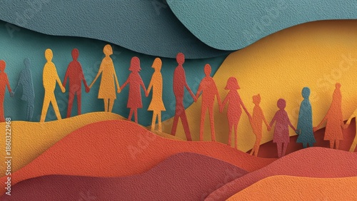 Nonprofit Social Work Initiatives: Abstract paper cut networks of people and resources
