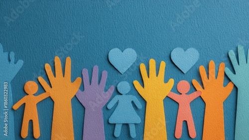 Nonprofit Social Work Initiatives: Paper cut figures supporting community icons
