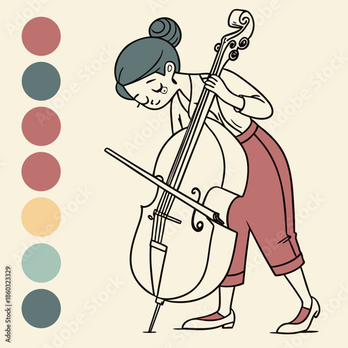 Girl Playing Cello with Musical Notes Around Her