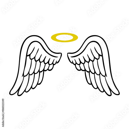 Un par de alas de ángel con un halo dorado flotando