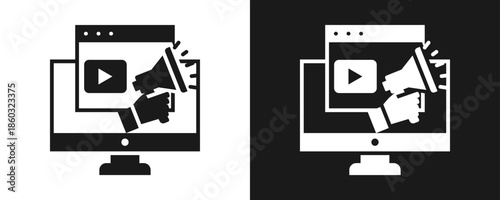 Marketing Icon Set Glyph In White And Black Background