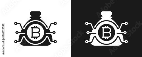 Money Bag Icon Set Glyph In White And Black Background