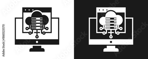 Cloud Storage Icon Set Glyph In White And Black Background