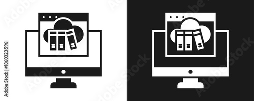 Cloud Library Icon Set Glyph In White And Black Background