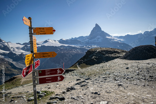 Matterhorn, Zermatt, Switzerland, with signpost
