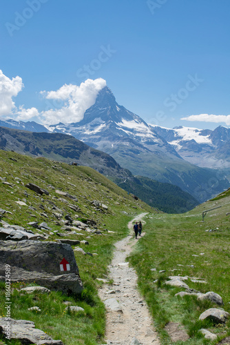 Hiking trail with the Matterhorn in the background, Zermatt
