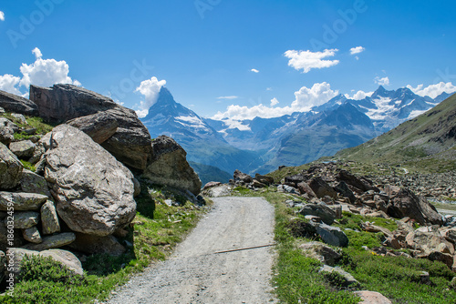 Hiking trail with the Matterhorn in the background, Zermatt

