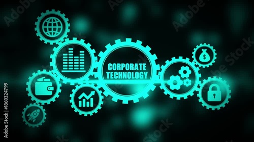 Corporate Technology Concept with Gears and on Dark Background business technology gear digital concept