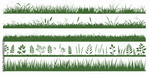 Green grass and leaf silhouettes for nature backgrounds