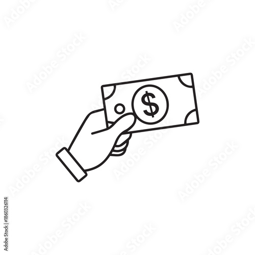 Payment with money, buying or purchase of goods line art icon for apps and websites
