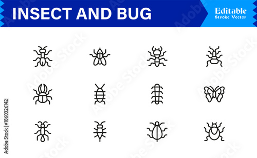 Bugs and Insects Line Icon Collection – Unique, Pixel-Perfect, and Editable Wildlife Illustrations