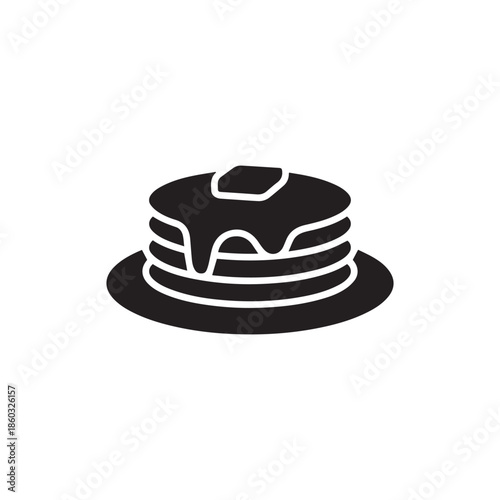 Breakfast pancakes with syrup and butter on a plate flat icon for food apps and websites
