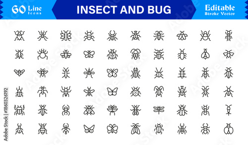Bugs and Insects Line Icon Collection – Unique, Pixel-Perfect, and Editable Wildlife Illustrations