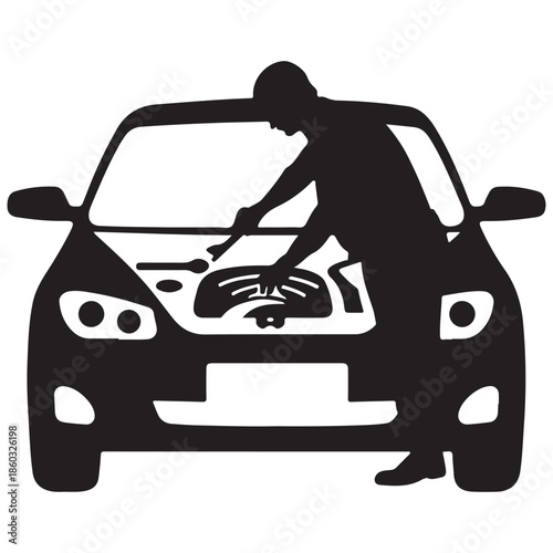  Simple silhouette vector graphic of a mechanic working on a car engine
