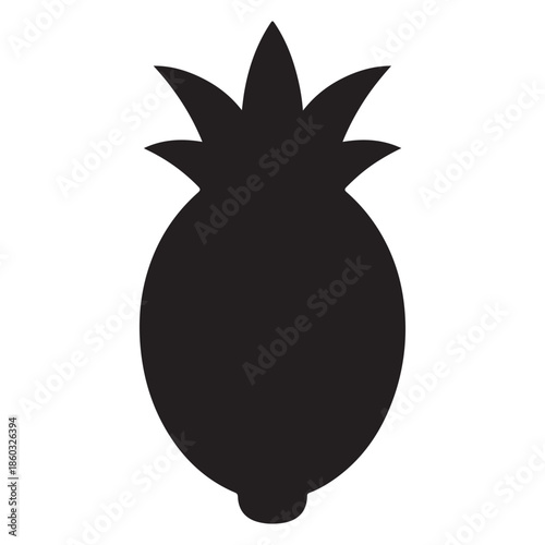  A simple black silhouette icon of a whole pineapple against a white background.