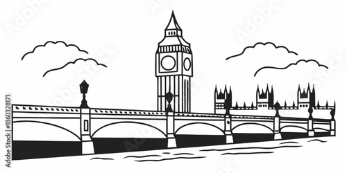 Big Ben and Westminster Bridge in London cityscape