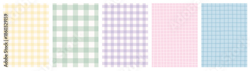 Soft pastel check and grid background set in yellow, mint, lilac, pink, and blue hues. Perfect for stationery, packaging, scrapbooking, nursery decor, branding, fabric prints,  invitations, Posters