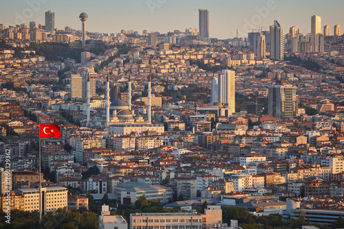 Ankara skyline at sunset. Turkish capital cityscape. Turkey