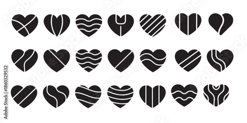 Abstract hearts with modern geometric and wavy lines vector icon set for love symbols