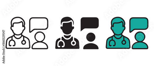 Doctor Consultation Icons. Medical Advice, Patient Communication, Healthcare Dialogue.