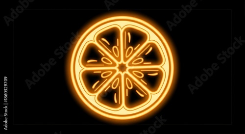 A neon orange slice icon. 
