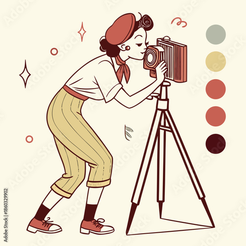 Vintage Photographer Capturing a Moment with a Retro Camera