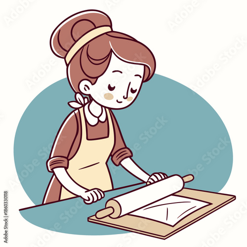 Woman Baking with Rolling Pin