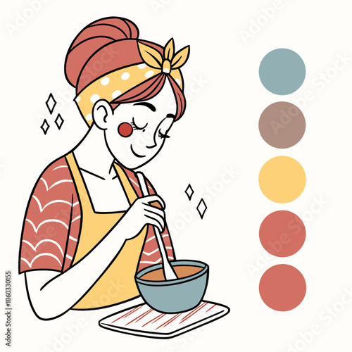 Woman cheerfully cooking in a kitchen