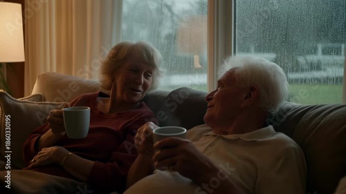 Mature Married Duo Spends Tranquil Sunrise Reflecting On Their Enduring Affectionate Connection