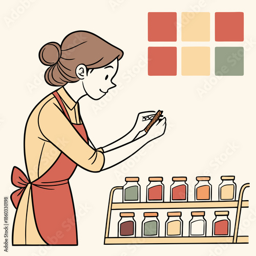 Woman choosing spices for cooking