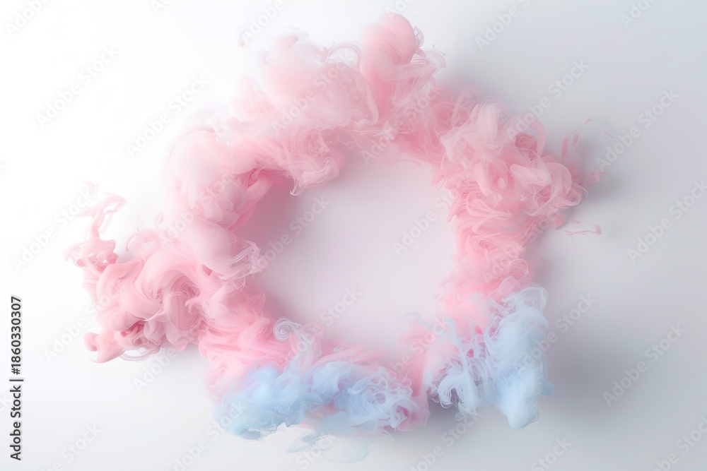 Fototapeta premium A circle made of pink and blue soft diffusion edges appears isolated against a plain background. This design shows a blend of colors creating a magical effect