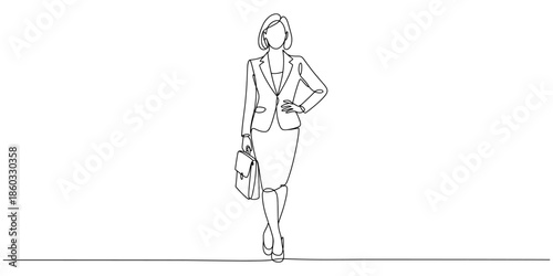 Continuous one single line drawing Confident businesswoman in formal suit icon vector illustration concept, business woman drawing illustration hand drawn continuous one line