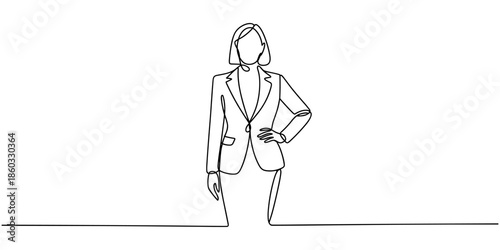 Continuous one single line drawing Confident businesswoman in formal suit icon vector illustration concept, business woman drawing illustration hand drawn continuous one line