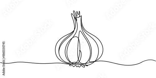 Vector art of single continuous line drawing of fresh garlic for logo or emblem healthy food concept modern one line draw design graphic vector illustration