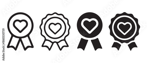Heart Badge Icons. Outline and Solid Award Ribbons for Recognition and Love.