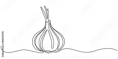 Vector art of single continuous line drawing of fresh garlic for logo or emblem healthy food concept modern one line draw design graphic vector illustration