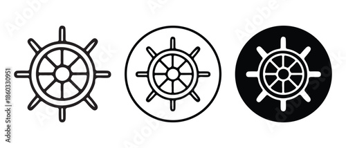 Set of Steering Wheel Icons. Nautical Helm, Marine Navigation, Direction Control.