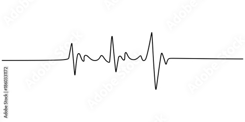 Continuous line representing a heartbeat outline vector art illustration, Heart beat one line. Continuous lines heart beats drawing. Wave pulse. Hand draw heartbeat.