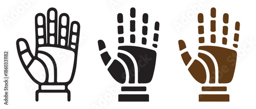 Robotic Hand Icons. Line Art, Black and Brown Styles, Technology Concept.