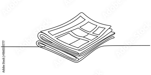 One line drawing of a stack of news newspapers. Vector illustration, Continuous one line drawing Stack of news newspapers. Single line drawing illustration of News newspapers. Breaking news