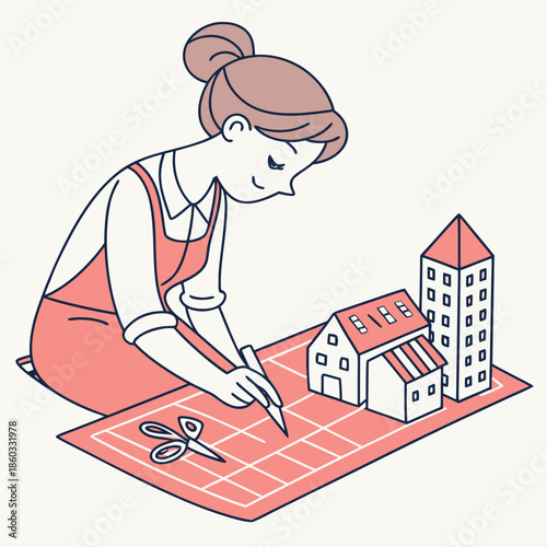 Woman Creating Architectural Models with Tools